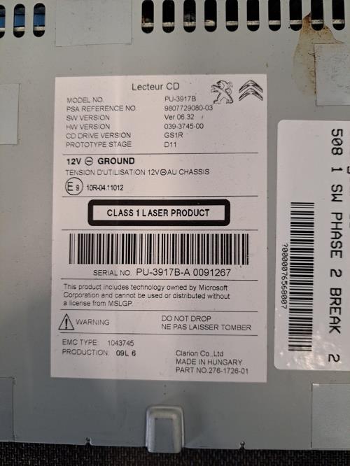 Image Chargeur CD - PEUGEOT 508 1 SW