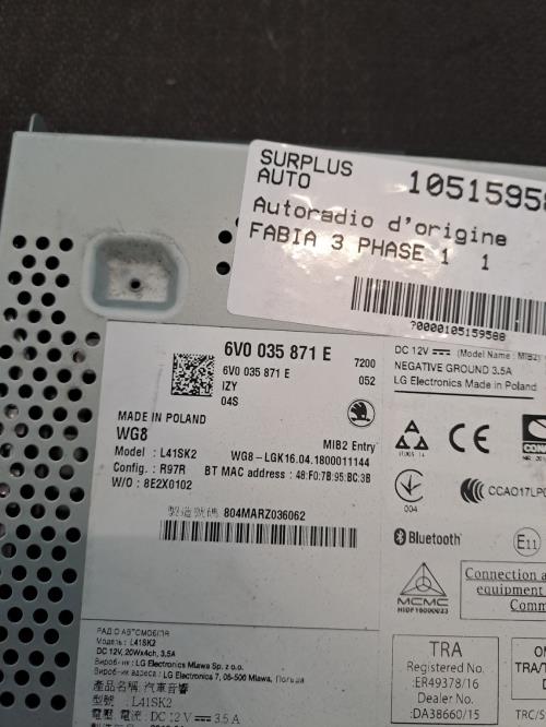 Image Autoradio d'origine - SKODA FABIA 3