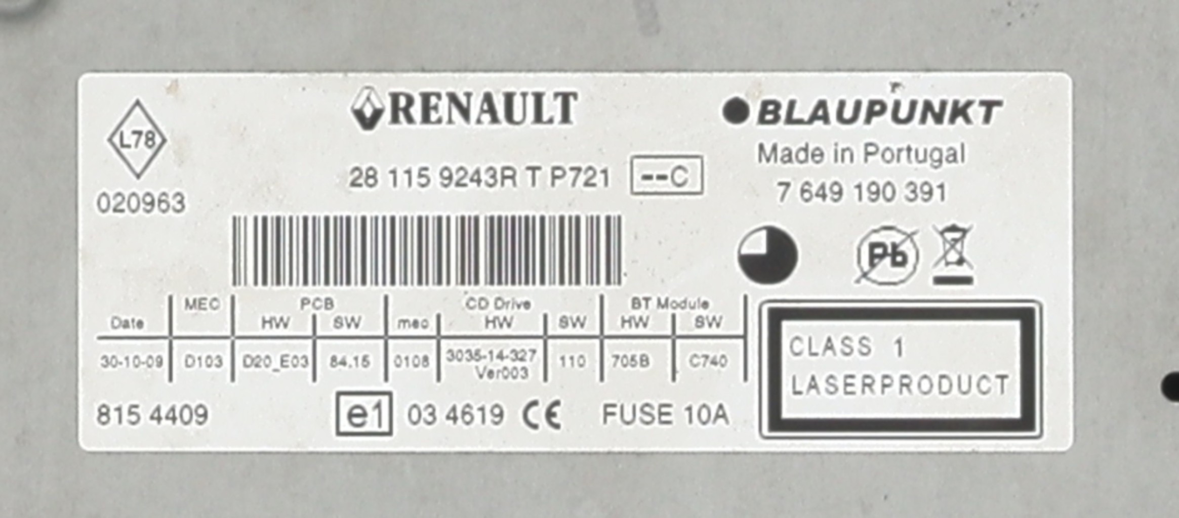 Autoradio d'origine pour RENAULT SCENIC 3 PHASE 1 Autoradio d'origine pour RENAULT SCENIC 3 PHASE 1