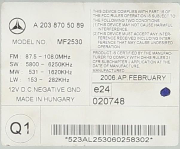 Image Autoradio - MERCEDES CLASSE C 203